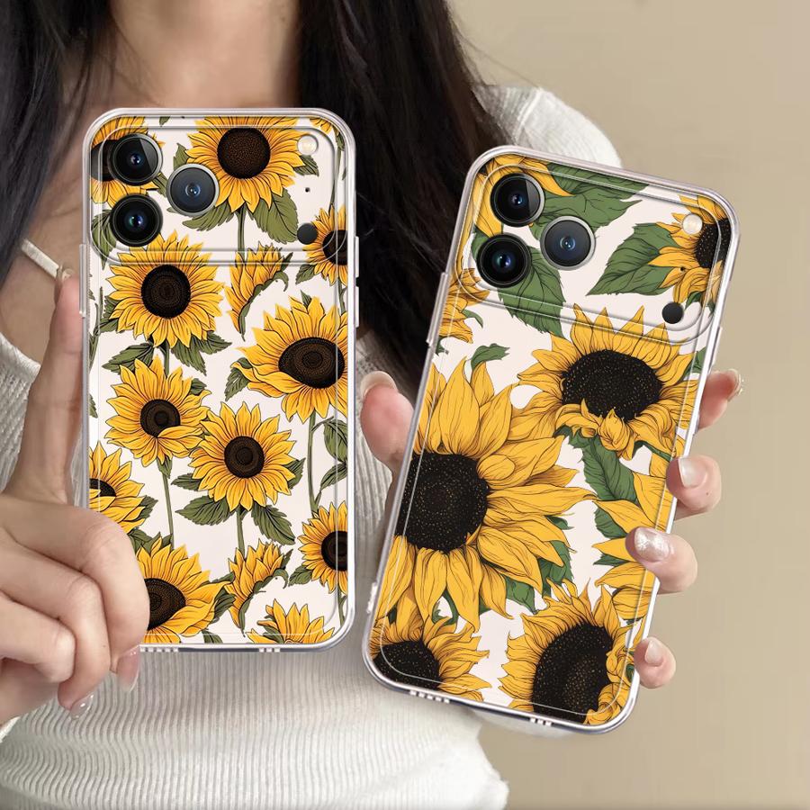 Apple Iphone 15 - Прозрачный чехол с милым узором подсолнухов